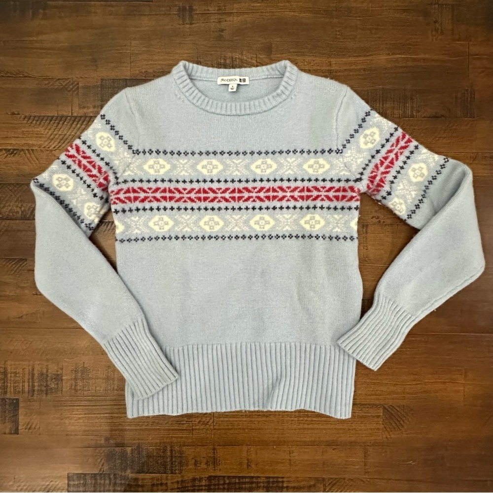 J.W. Anderson Womens Merino Wool Light Blue, Red, Navy Pullover Sweater Small‎